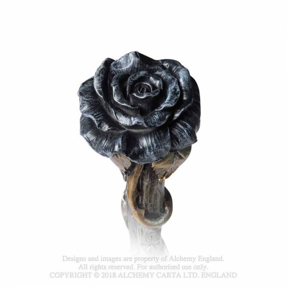 DISCONTINUED!!!  Alchemy Gothic Black Rose Wiccan Magick Scepter Resin Wand 11" - Picture 2 of 5